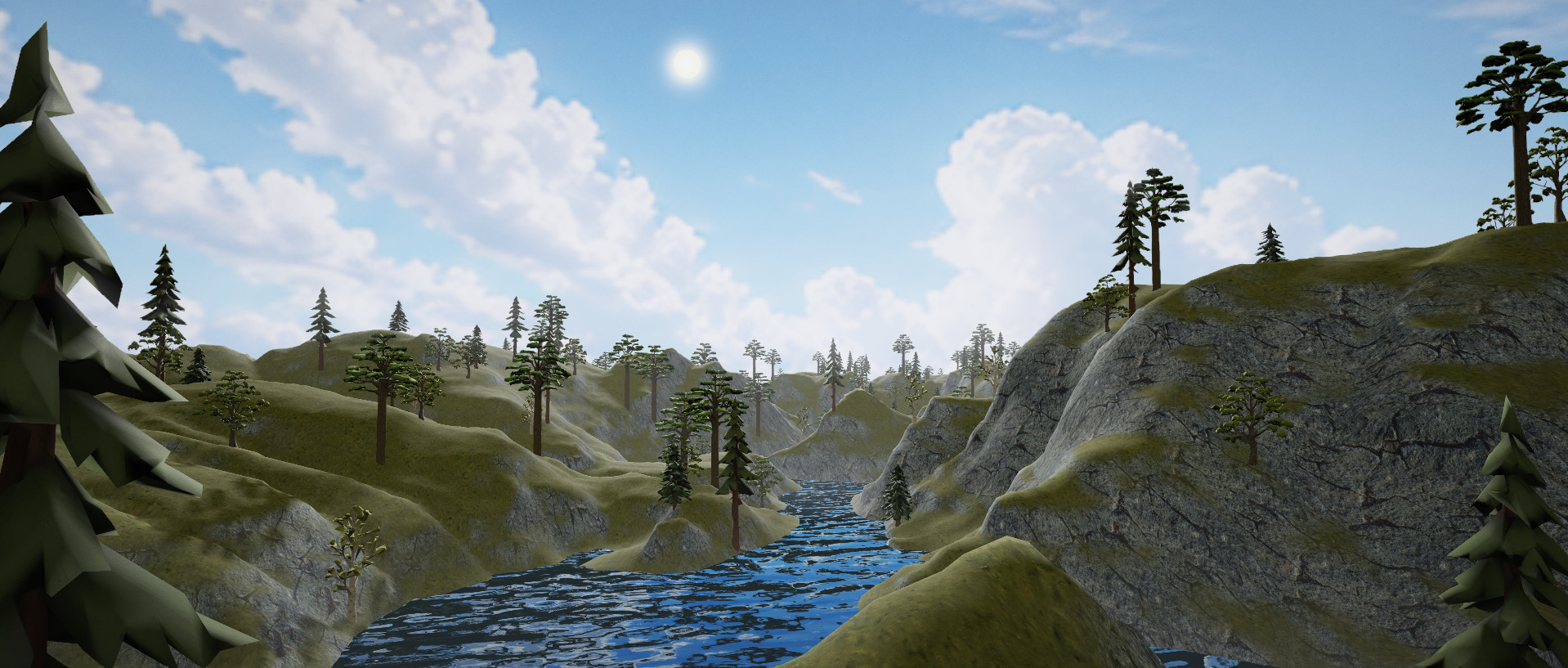 Cinematic procedural mountain landscape flythrough preview