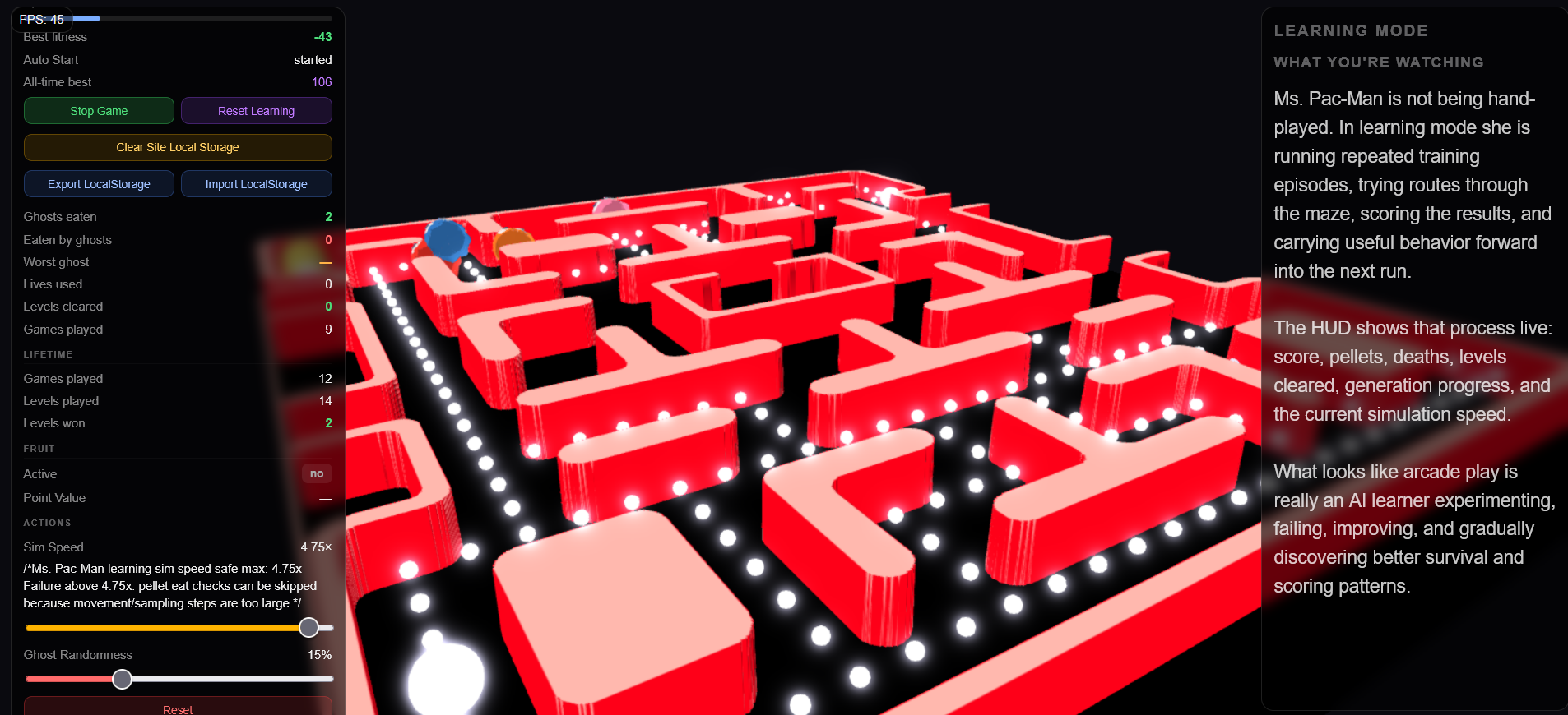 Maze learning lab preview with gameplay and training HUD